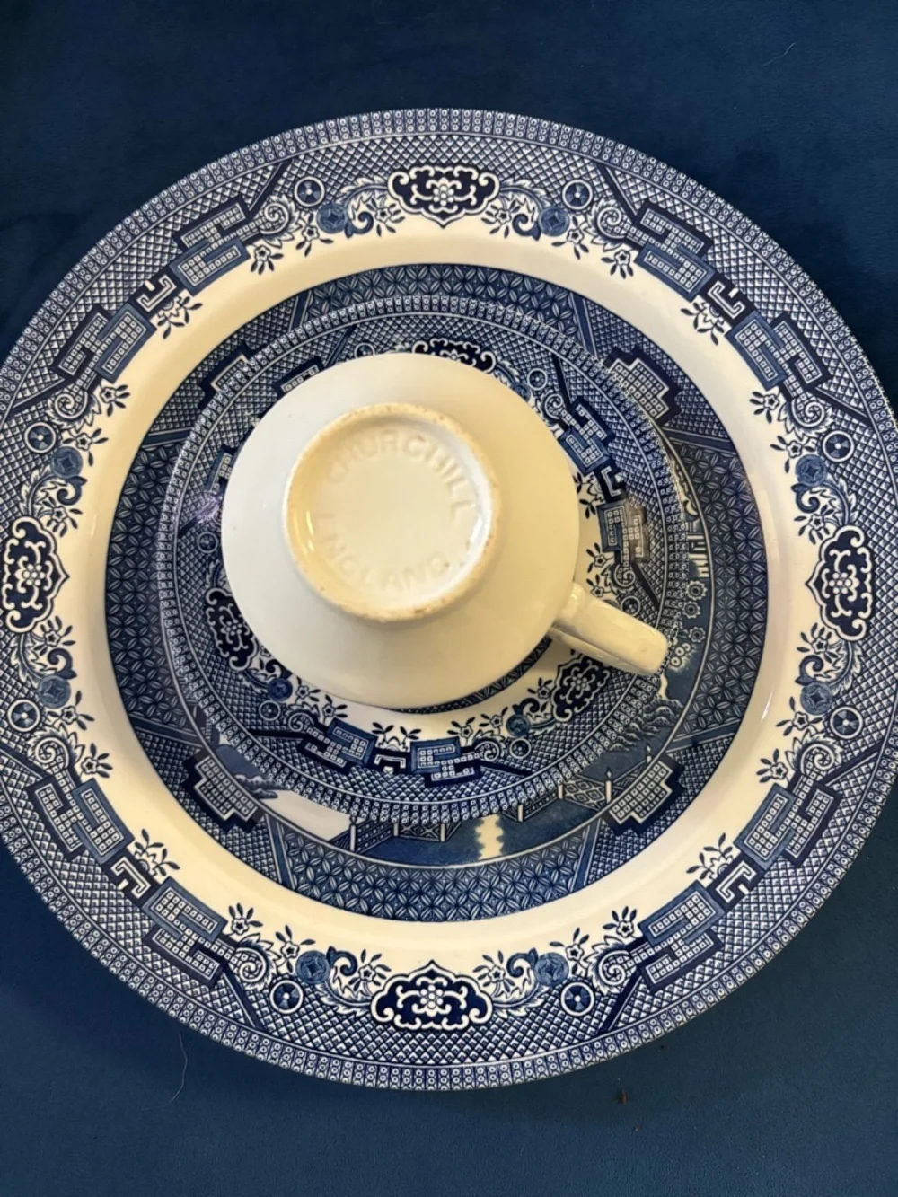 Churchill Blue Willow Porcelain Saucer and Cup Set